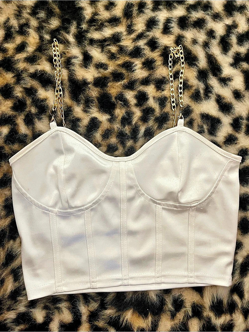 White Chain Strap Corset Crop Top Like New